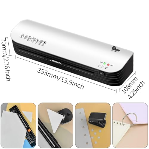 9 Inch Laminator Machine for Documents and Photos, 6 in1 A4 Thermal Laminator Machine with Never Jam Technology, 15 Laminating Sheets, Use for Home Office School