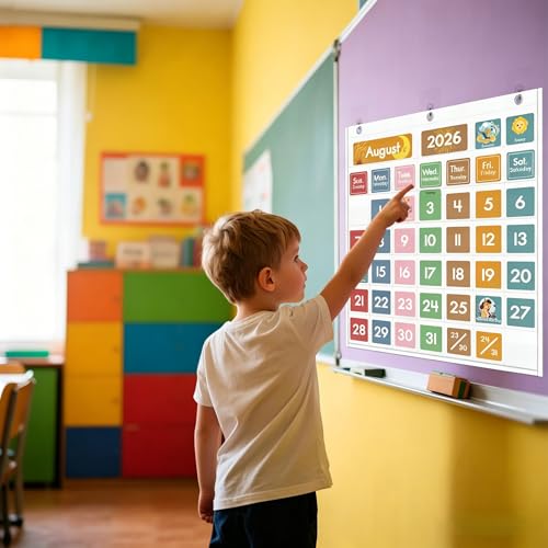 Yoink White Classroom Calendar Pocket Chart with 77 Cards, 46 Pockets - Preschool & Homeschool Learning Tool