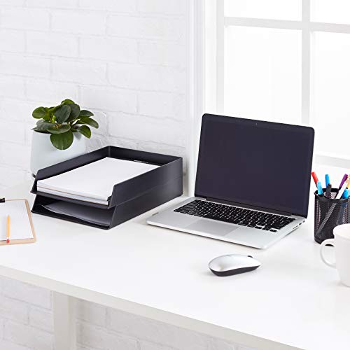 Black 2-Pack Rectangular Plastic Desk Organizer Trays for Letters