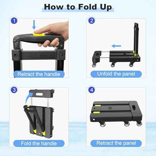 Folding Hand Truck, 500 LBS Heavy Duty Foldable Dolly Cart with Wheels, Telescoping Handle & 2 Elastic Ropes, Portable Luggage Cart for Moving, Travel, Home, Black Yellow