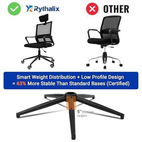 28" Office Chair Replacement Parts- Heavy Duty Base Replacement- 2500 Lbs Capacity Matte Black Metal Chair Legs with Universal Casters Sockets, for Most Office/Desk Chair