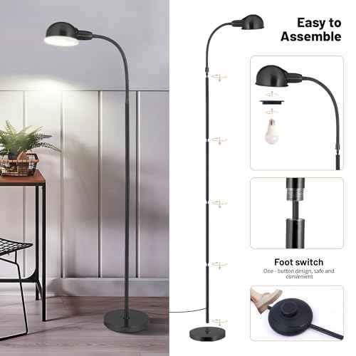 Adjustable LED Floor Lamp with Flexible Gooseneck, Rotatable Shade, E26 Socket, Sturdy 10" Base ? Modern Reading Light for Living Room, Bedroom, Office (Golden)