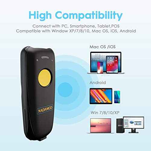 NADAMOO 2D Wireless Barcode Scanner Compatible with Bluetooth, Portable USB 1D 2D QR Code Scanner for Inventory, Bar Code Image Reader for Tablet iPhone iPad Android iOS PC POS, with Charging Dock