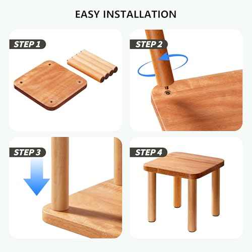 Wooden Step Stools Small Wooden Stool for Kids Non-Slip Stool for Adult Wood Footstool for Bedroom, Bathroom