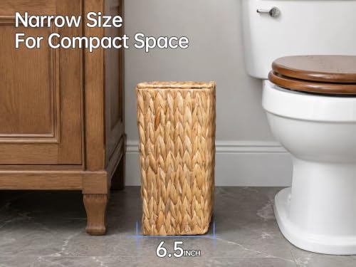 Coeusy Water Hyacinth Wicker Trash Can with Lid, Small Bathroom Waste Bin 3 Gallon