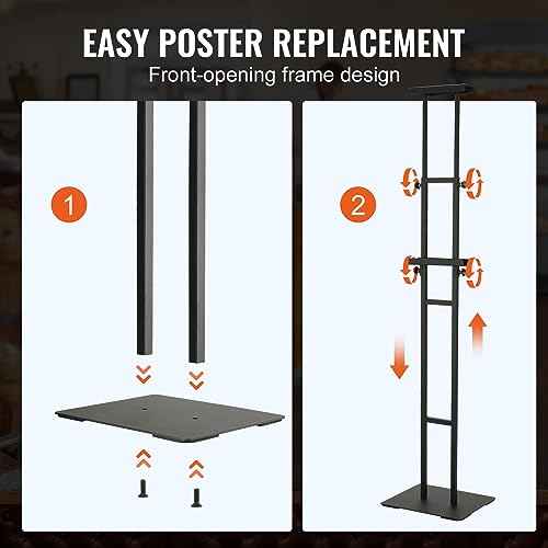 VEVOR Poster Stand, Adjustable Height Up to 75", Double-Sided Heavy Duty Pedestal Sign Holder, Floor Standing Sign Holder Banner Stand with Shock-absorbing Base for Display, for Board and Foam, Black