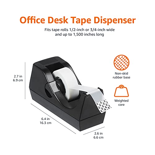 Amazon Basics 3-Pack Weighted Desktop Tape Dispensers with Non-Skid Base