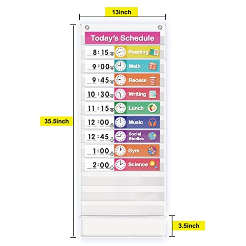 Eamay White Daily Schedule Pocket Chart with 13+1 Pockets & 18 Dry Erase Cards