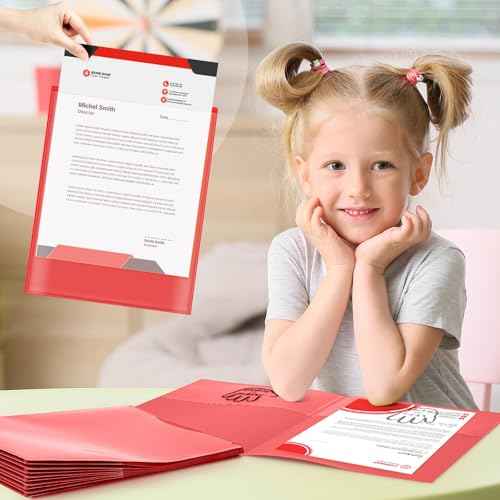 Henoyso 48 Pcs Plastic Parent Teacher Communication Folder with 2 Pockets Take Home Folders with Clear Heavy Duty Pocket Fit Letter Size for School Students Teacher Home, 11.8¡¿9.45 Inch(Red)