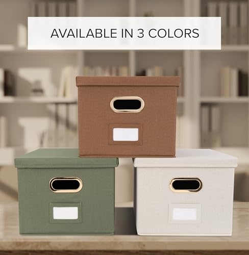 Ivory Linen File Organizer Box Set of 2 - Collapsible, Portable & Stylish Storage