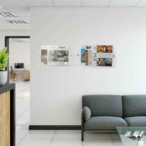 2 Pack Clear Acrylic Magazine Holder, Wall Mount Hanging Bookshelf Literature Storage Rack, Brochure File Display Shelf for Waiting Room, Living Room, Office, Home