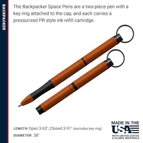 FISHER Space Pen Backpacker Space Pen, Orange, Ballpoint, Black Ink, Gift Box, Made in the USA