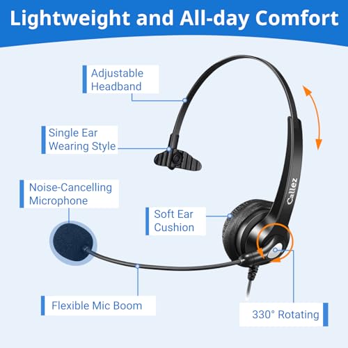 Callez Cisco Phone Headset with Mic Noise Cancelling, RJ9 Office Telephone Headset with Quick Disconnect Cord Compatible with Cisco IP Phone 7940 7942 7945 7960 7962 7965 7821 7841 8811 8841 8845 8851