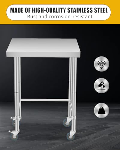 Garvee 18x36 in Stainless Steel Mobile Work Table with Casters — Heavy-Duty Kitchen/Workshop Prep