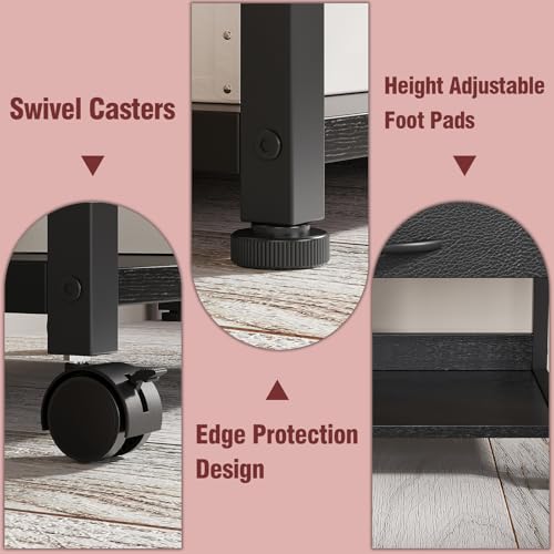 Large Printer Stand with Storage Fabric Drawer Under Desk Printer Table with Wheels for Home Office, Printer Cart fit Fax Machine Scanner (Black, 3 Tiers)