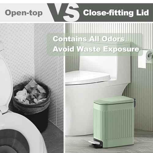 TrashAid Slim Bathroom Trash Can with Lid Soft Close, 6 Liter/1.6 Gallon Stainless Steel Small Garbage Can with Removable Inner Bucket, Step Pedal, Slim Wastebasket for Toilet, Office, Bedroom, Green
