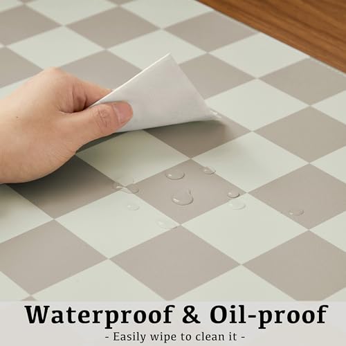 Ohocut Khaki Checkered Desk Mat 31.5 x 15.7 Inches Large PU Leather Office Desk Protector