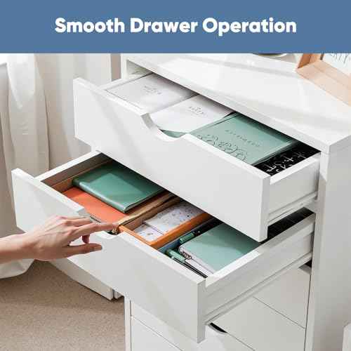 OLIXIS 7 Drawer Mobile File Cabinet Under Desk Storage Organization with Wheels Vertical Filing Chest Rolling Wood Small Desk Printer Stand for Home Office, 15.75"D x 18.74"W x 34.25"H, White