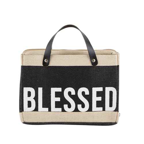 Creative Brands Faithworks - Jute Tote Bible Cover with Genuine Leather Handles and Side Compartments, 13 x 11-Inch, Blessed