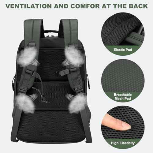 Large Capacity Water Resistant Laptop Backpack, 17 Inch Airplane Approved Durable Bag for College, Business Travel, Green