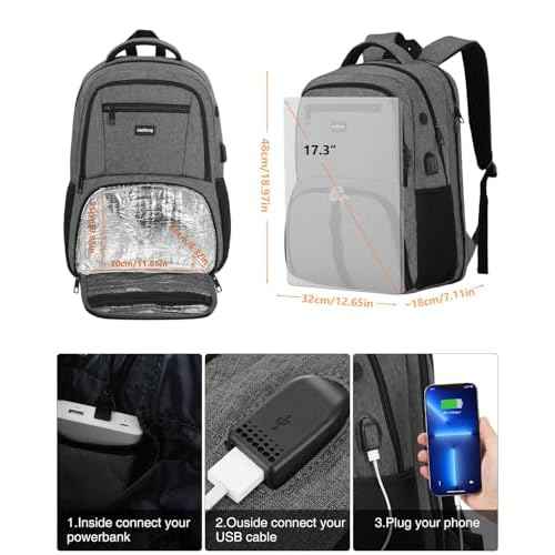 17.3 Inch Insulated Backpacks with Cooler&Laptop Compartment,Travel Backpack with Lunch Box Bookbag for Work,Sturdy College Computer Backpack for Men Women Mochilas Lonchera para Hombre