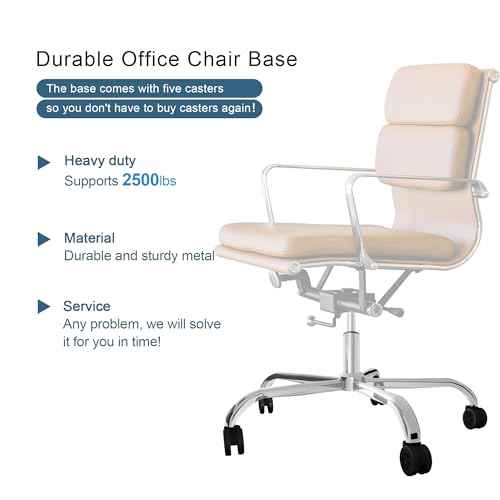 Frassie 28 Inch Office Chair Metal Base Replacement Heavy Duty 2500 Lbs Desk Computer Chair Base Part with 5 Casters