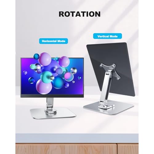 75x75mm VESA Monitor Mount Stand, M4 Anti-Loss Screws, Aluminum Alloy Base, Fits 7"-18" Small Portable Monitors, Silver Foldable Lay Flat Monitor Stand (Not Fit 100x100mm Vesa)