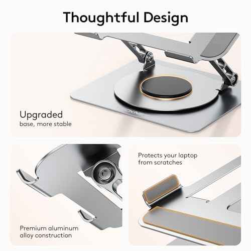 TECKNET Laptop Stand for Desk, 360 Rotating Base, Ergonomic Foldable Computer Stand for Laptop Riser Height Adjustable, Compatible with MacBook Pro, All Laptops 10-17" - Silver