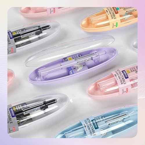 WRITECH Retractable Fountain Pen Set: Black Ink Fine Nib, 5 Refillable Ink Cartridges Included, No Leaking Smooth Writing for Calligraphy Journaling Gift (Pink)