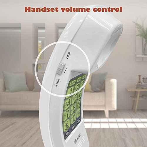 AT&T TRIMLINE 213 Corded Home Phone with Extra Big Buttons & Visual Ringer. No AC Power Required, Improved Easy-Wall-Mount, Lighted Keypad, 10 Speed Dial Keys, Volume Control, Senior Friendly. White