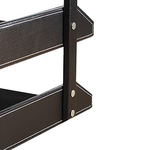 Leather File Trays for Desk Stackable,3-Tier Document Letter Tray,Office Desktop Organizers and Accessories for Folders Stationery Bills Magazine Newspaper (Black)