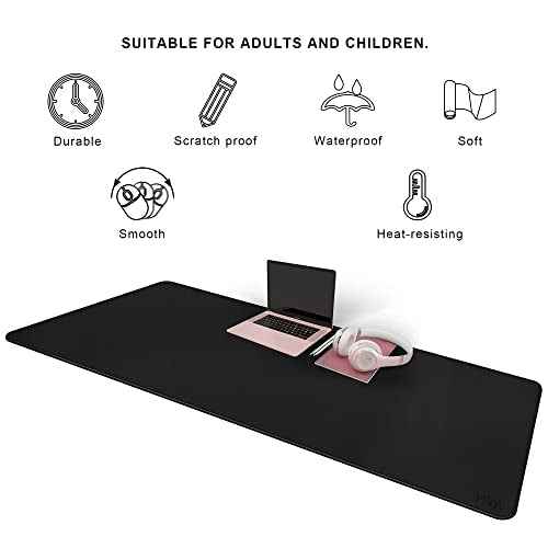 Vyaaa Leather Desk Mat, 63" x 23.6" Leather Desk Pad Protector, Waterproof Extra Large Desk Mat, Large Mouse Pad, Desk Mats on top of Desks for Home or Office (Black)