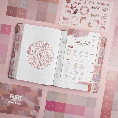 BLIEVE- Bible Tabs, Rosey Edition with Stickers Included, Laminated Bible Tabs for Women and Men, Bible Accessories and Bible Study Supplies, Bible Book Tabs and Sticker Labels Designed for Bibles