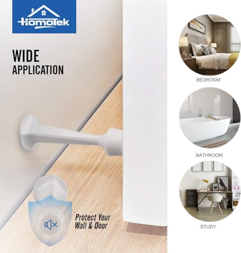 HOMOTEK 3 Pack Heavy Duty Solid Rigid Door Stop with Soft Rubber Tip, Zinc Die Cast, White