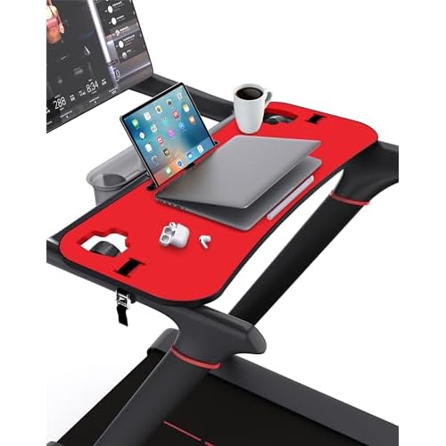 Treadmill Desk Attachment, Tread Tray Accessories Laptop Stand with Tablet Holder and Edge Protector Compatible with Peleton,Treadmill Workstation for Home/Office Red