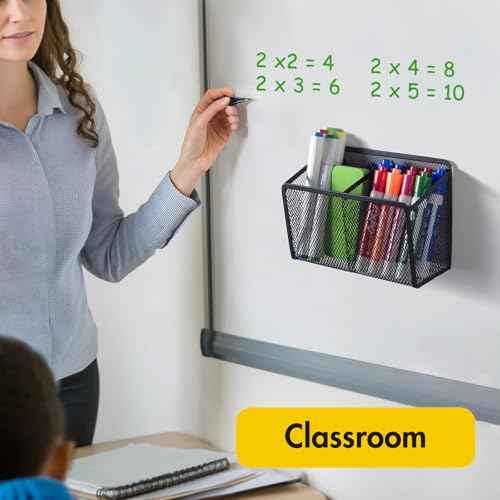 BEYGORM Magnetic Dry Erase Marker Holder for Whiteboard, Mesh Pen & Pencil Holder for Refrigerator, Strong Magnetic Basket for School Locker, Office & Classroom Organizer (Black, 1-Pack)