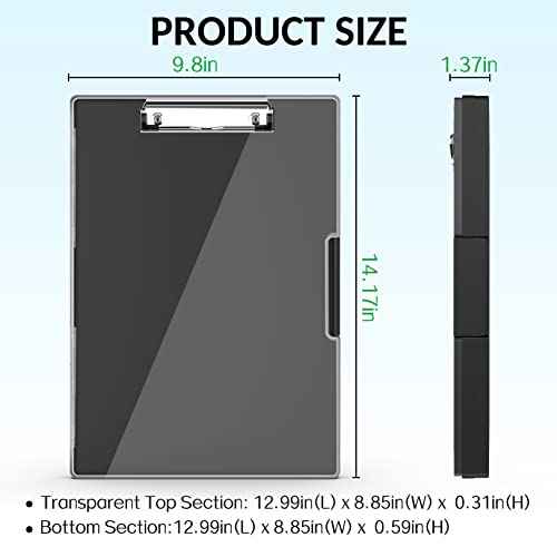 Sooez Clipboard with Storage, Heavy Duty Cleaview Clip Boards 8.5x11 with Dual Storage, Dry Erase Plastic Nursing Clipboard, High Capacity Clipboards Folder for Teacher Nurse, School & Office Supplies