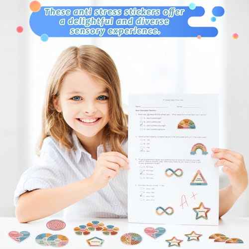 ZOiiWA 48 Pcs Breath Calm Anxiety Sensory Stickers Reusable Mindfulness Sticker Fidget Silent Adhesive Sensory Strips for Christmas School Office Classroom Adults Teens Kids Classroom Anxiety Relief