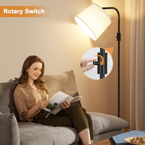 Ambimall Fully Dimmable Floor Lamp - Floor Lamps 9W LED Light Bulbs, Standing Lamps for Living Room with Adjust Head, Modern Standing Light Rotary Switch, Tall Lamp for Bedroom (Black and White)
