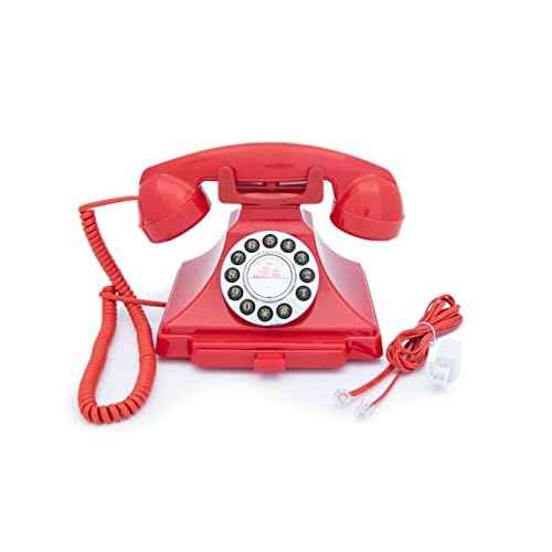 GPO Carrington Classic Retro Push-Button Phone - Pull-Out Tray, Traditional Bell Ring Tone - Red