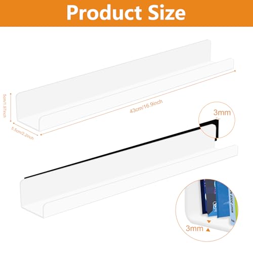 PruQuaiy 2 Pack Magnetic Book Shelf - Acrylic Reusable Display Panel for Whiteboards, Classrooms & Home, Adhesive-Free Storage with 11lb Capacity (White)