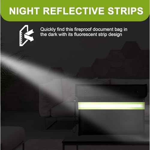 6500¡ÆF Fireproof Document Bag with Lock,2025 Upgraded Fireproof/Waterproof Money Bag with Zipper/Reflective Strip,Storage Pouch for A4 Letter Size Document,Cash,Cell Phone,Passport