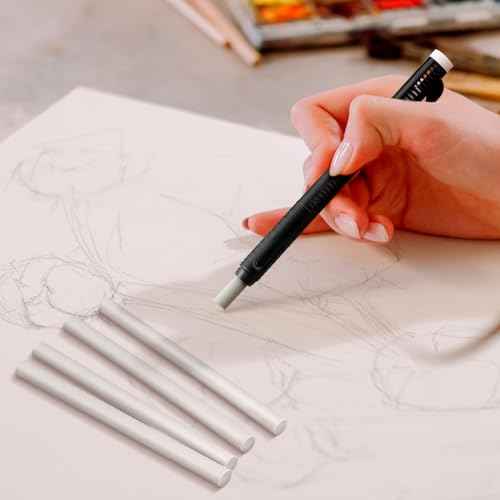 12 Pieces Retractable Mechanical Eraser Pen Bulks Retractable Mechanical Stick Eraser Refill for Teacher Gifts Painting Writing Office Daily Study (Solid Black)