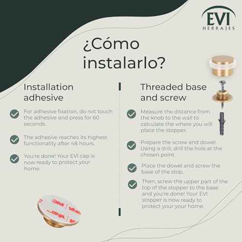 EVI | Floor Mounted Doorstop | Adhesive or Screwing Threaded Base | 0.8'' X 1.1'' | Natural Silicone | Brass Finished | Easy Installation | Mod. I-103/28 (Brass Mate - White Rubber)