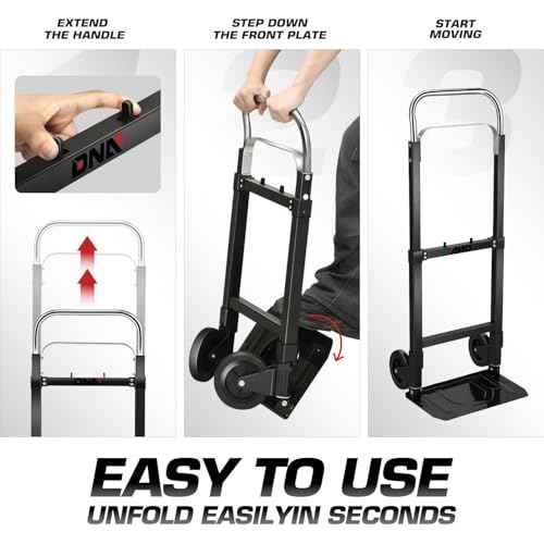 DNA MOTORING Folding Hand Truck Dolly Cart, 200lbs Capacity Foldable Dolly Cart for Moving Heavy Loads, Collapsible Hand Truck Trolley, w/Telescopic Handle, Black, TOOLS-00740