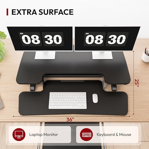 Sanodesk 36" Standing Desk Converter - Sit-to-Stand Riser with Keyboard Tray (Black, 36")