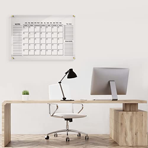 Large Oversize Crystal Clear Acrylic Wall Calendar Dry & Erase Board | 28" X 20" | Monthly Family Calendar Home Office Glass Calander Reusable Big Whiteboard | Free Pens & Eraser
