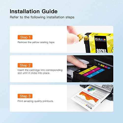 E-Z Ink (Remanufactured Ink Cartridge Replacement for Epson 802XL 802 T802XL T802 to use with Workforce Pro WF-4740 WF-4730 WF-4720 WF-4734 EC-4020 EC-4030 (1 Cyan, 1 Magenta, 1 Yellow)