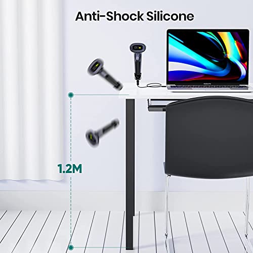 Barcode Scanner with Stand, USB Wired Inventory 2D 1D QR Code Scanner for Computer POS MAC with Automatic Screen Scanning, Handheld CMOS Image Bar Code Reader for Warehouse Library Supermarket