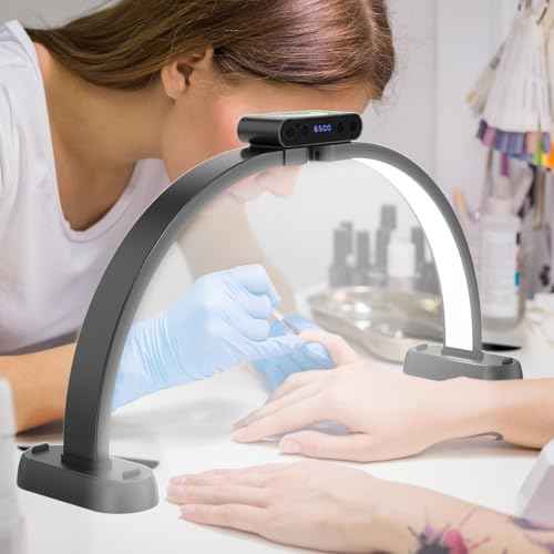 Half Moon Light for Nail Desk, 29" Adjustable Dimmable Nail Desk Lamp with Phone Holder, 3 Color & 10 Brightness Foldable Portable Manicure Lamp for Aesthetic Salon, 01Black